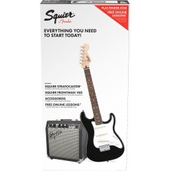 Fender Squier Short Scale Strat Pack SSS in Black WITH FRONTMAN 10G AMP & ACCESSORY PACK